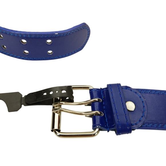 Womens Blue Belt Size XL Silver Tone Buckle Genuine Leather 1.5" Wide - Picture 2 of 7